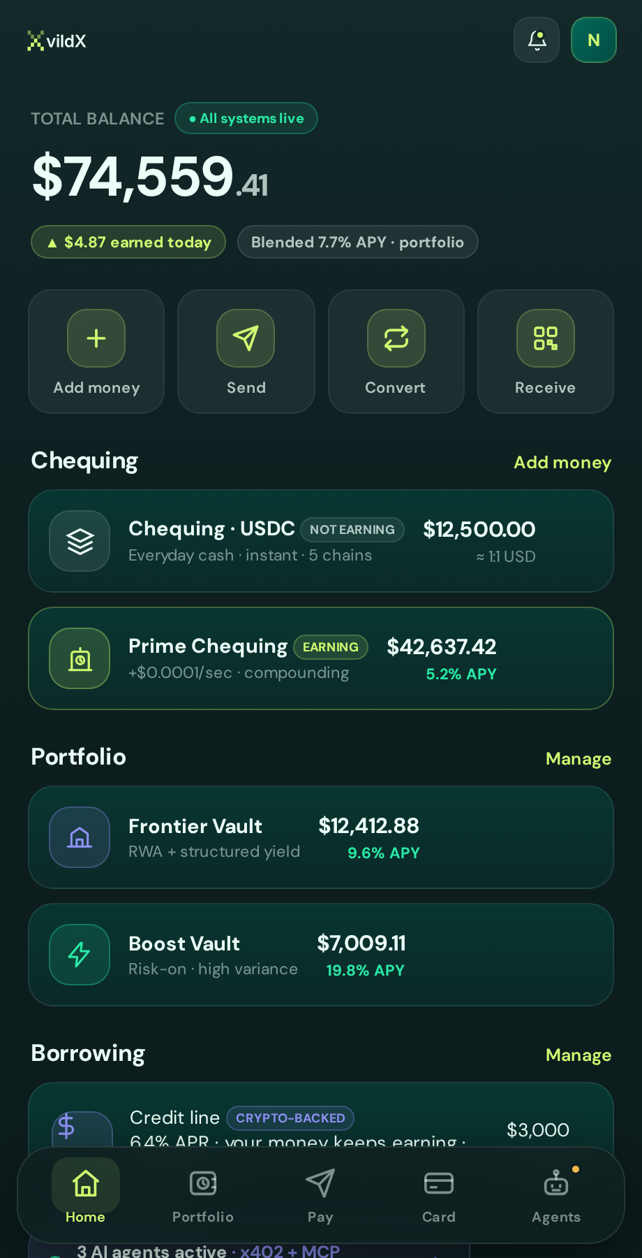 vildX chequing screen
